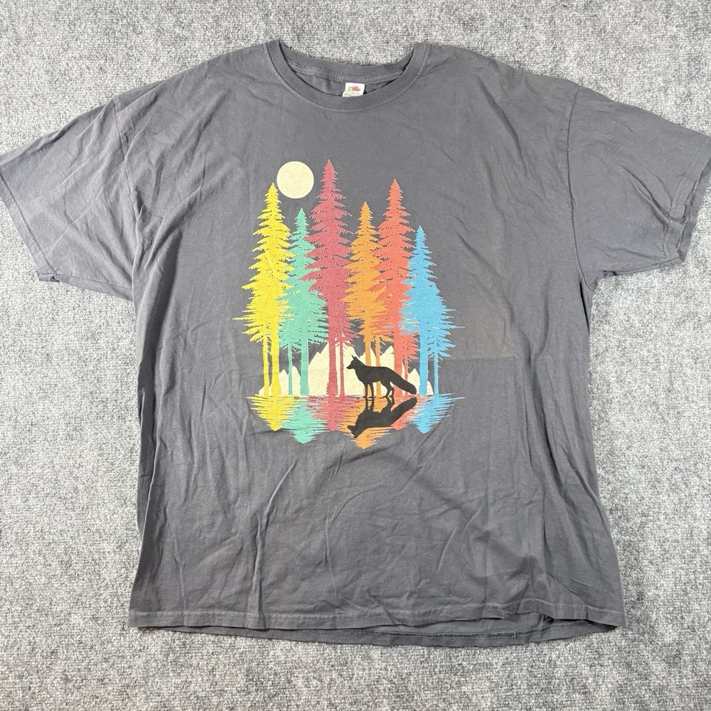 Mens 2XL Gray Wolf Reflection Graphic Tee T-Shirt Nature